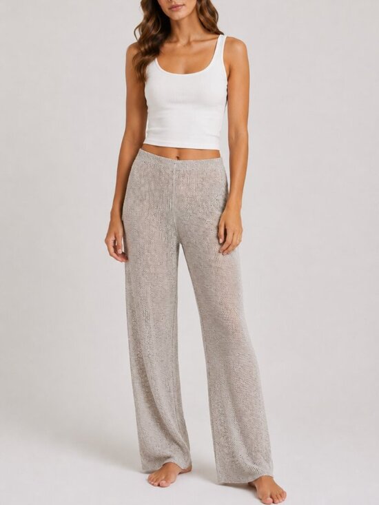 Zara Pants - Zara Women’s Oatmeal Knit Wide Leg Pants Semi Sheer Lounge Casual Size Medium